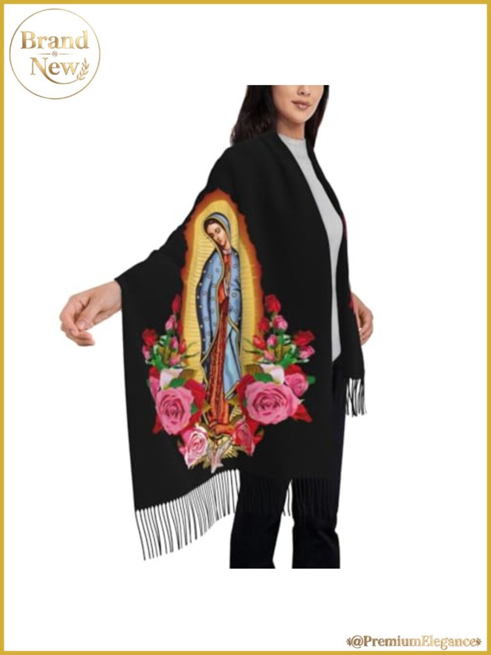 Faux Cashmere Shawl Wrap Floral Mexican Evening Dress Scarf